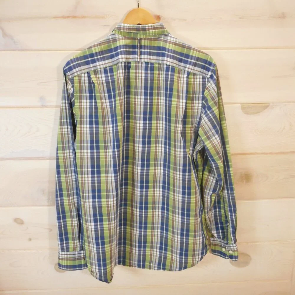 Banana Republic Men's L Slim Fit Plaid Button-up Shirt Blue Green Button-down